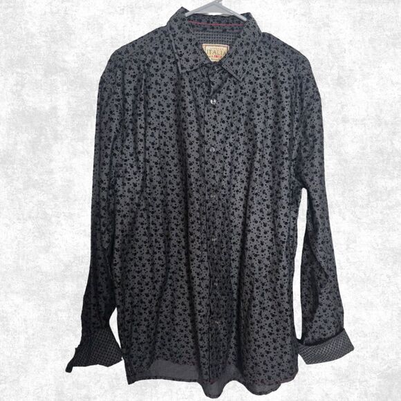 Vintage Italia Unisex Button Down Shirt Black Floral Texture XL Rock Grunge Alt - Picture 1 of 3
